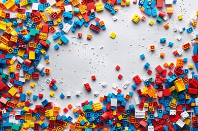 legos éparpillés sur une table
