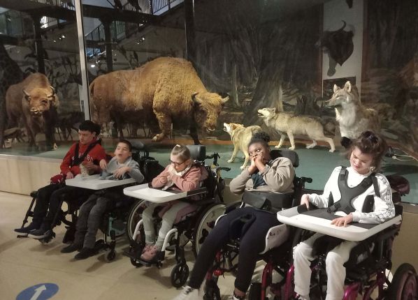Photo des enfants en situation Handicap au muséum du Cher lors d'une sortie de l'UEE des PEP18