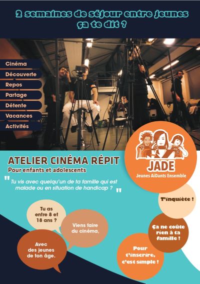 Recto du Flyer décrivant le dispositif JADE dans le Cherpour vaolriser L’atelier cinéma-répit